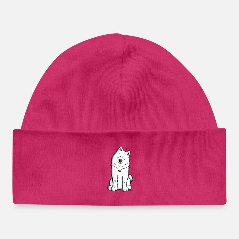 Samoyède avec coeur - Bonnet bébé bio - hot pink