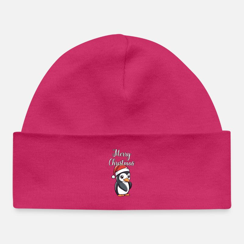 Pingouin de Noël - Bonnet bébé bio - hot pink