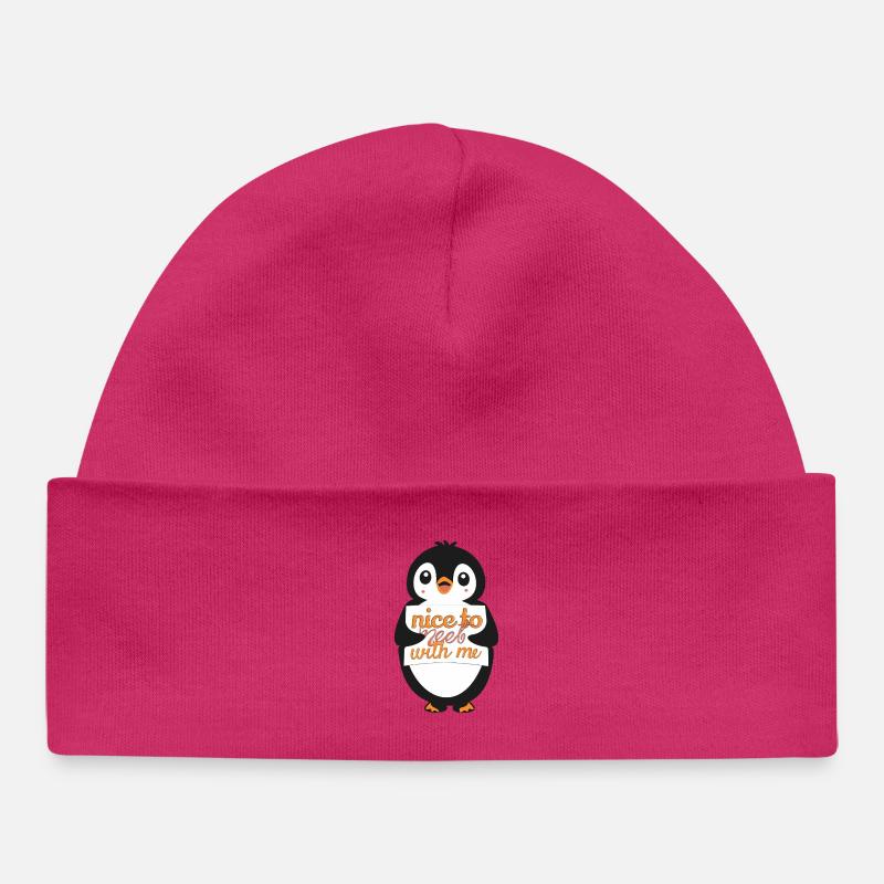 Panneau de bienvenue du Pingouin : ravi de me rencontrer - Bonnet bébé bio - hot pink