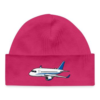 Airplane Cartoon Blue White - Baby Organic Beanie - hot pink - Front