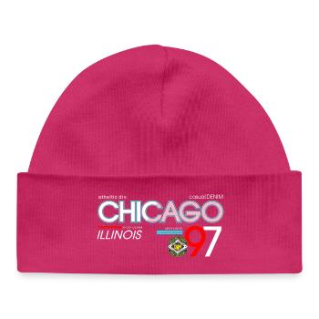 Conception typographique de la ville sportive de Chicago - Bonnet bébé bio - hot pink - Devant