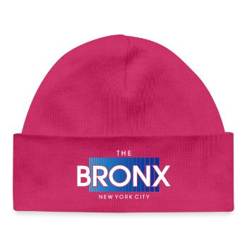 Texte de la ligne d’horizon du Bronx en dégradé bleu - Bonnet bébé bio - hot pink - Devant