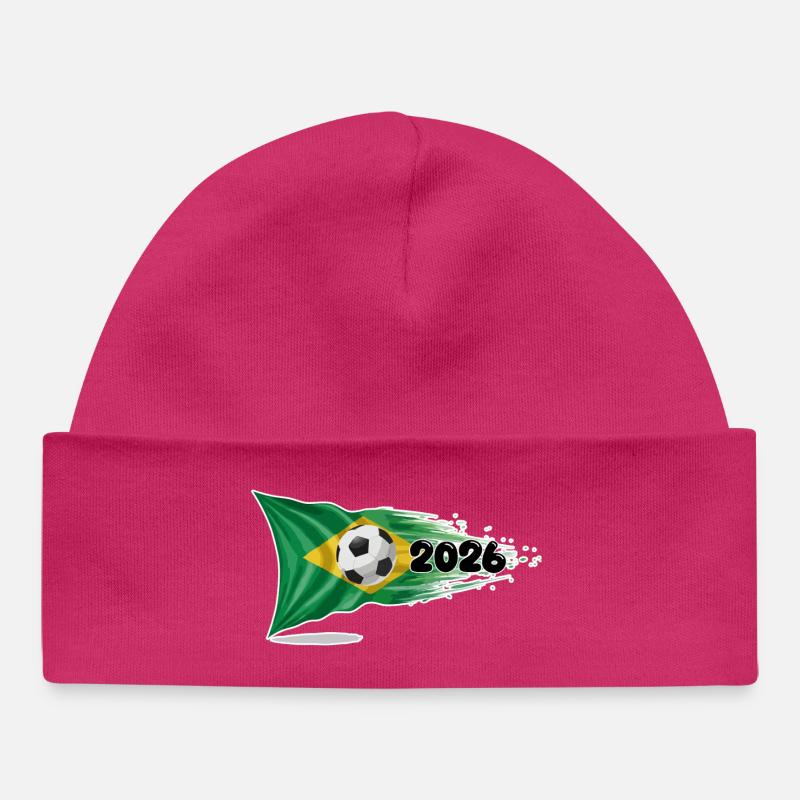 Drapeau du Brésil Football 2026 - Bonnet bébé bio - hot pink
