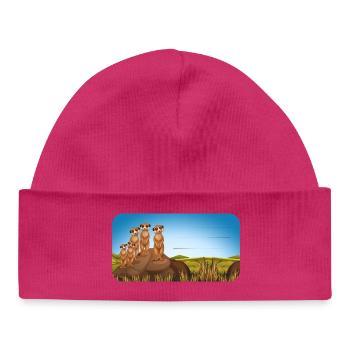 Buchaufkleber Erdmännchen am Felsen in der Savanne - Baby Organic Mütze - hot Pink - Vorne