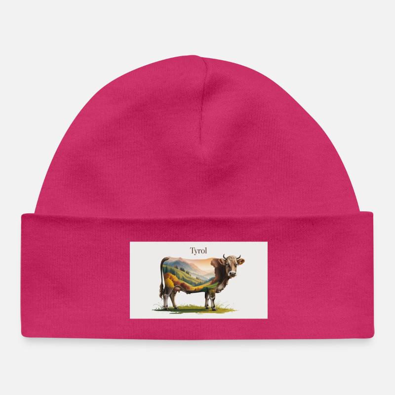 Vache du Tyrol avec panorama sur les montagnes - Bonnet bébé bio - hot pink