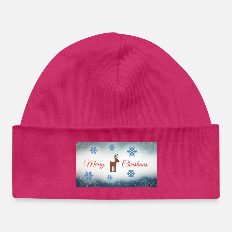 Motif de cerf de Noël avec flocons de neige - Bonnet bébé bio - hot pink