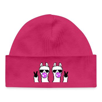Deux lamas avec des lunettes de soleil chewing-gum, signe de paix mignon. - Bonnet bébé bio - hot pink - Devant
