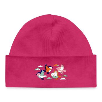 Lebhafte Schwarmfliegende Vögel - Baby Organic Mütze - hot Pink - Vorne