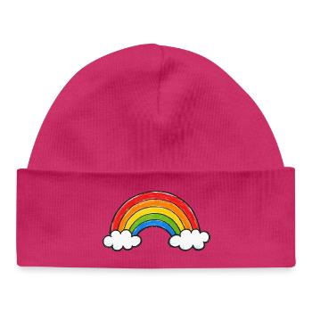 Handgezeichneter Regenbogen - Baby Organic Mütze - hot Pink - Vorne