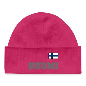 FINNLAND - SUOMI Trikot Look - Flagge auf Brust - Baby Organic Mütze - hot Pink - Vorne
