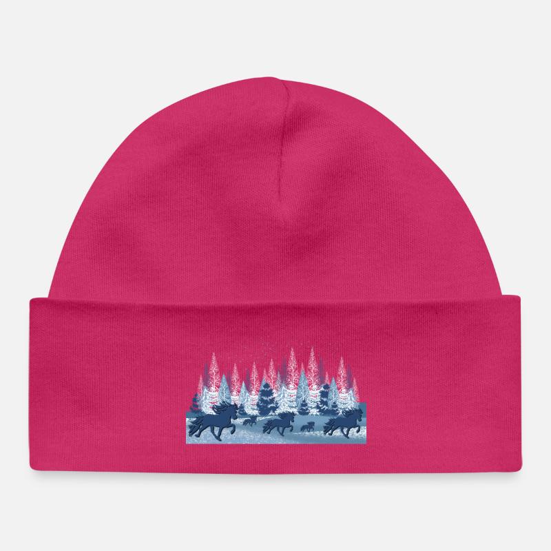 Paysage d’hiver 2 avec tölt - Bonnet bébé bio - hot pink