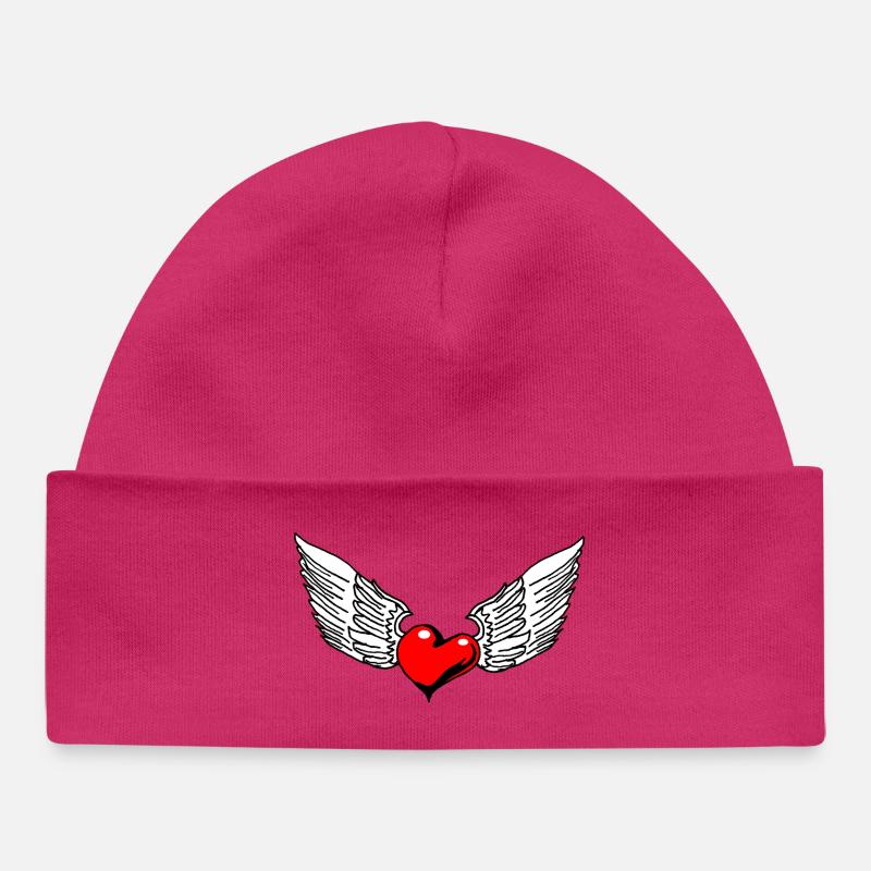 Cœur ailé dans un style illustratif - Bonnet bébé bio - hot pink