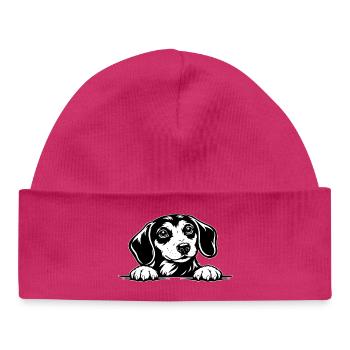 Dackel mit Pfote Portrait - Baby Organic Mütze - hot Pink - Vorne