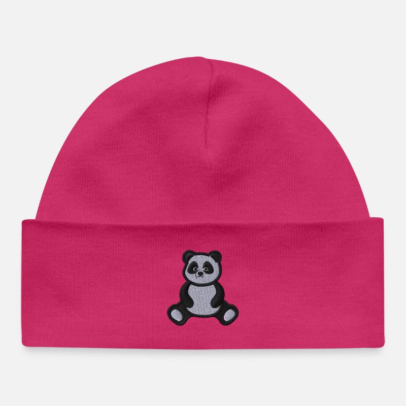 Panda brodé - Bonnet bébé bio - hot pink