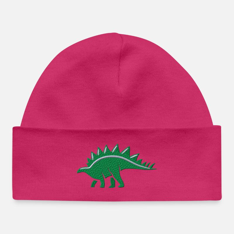Stégosaure brodé - Bonnet bébé bio - hot pink