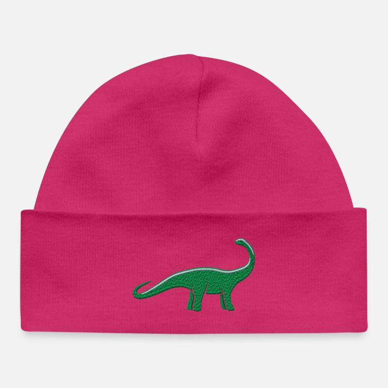 Dino brodé - Bonnet bébé bio - hot pink