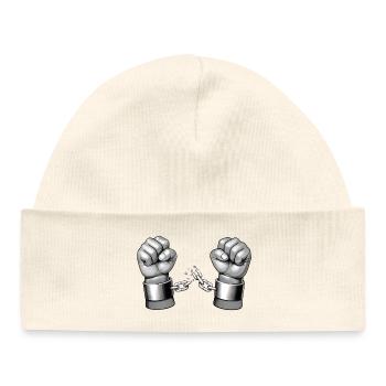BE FREE [Black & White] - Baby Organic Beanie - soft Ecru - Front