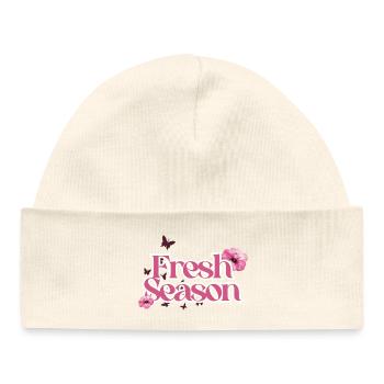 Fresh Season Floral Script - Baby Organic Beanie - soft Ecru - Front