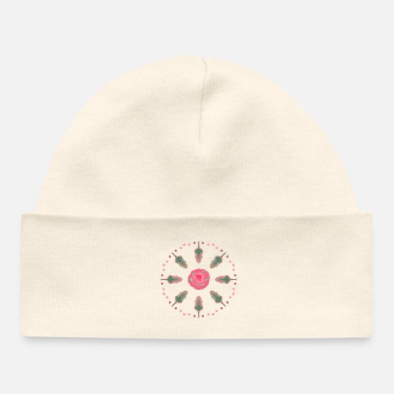 Roses Mandala - Bonnet bébé bio - écru doux