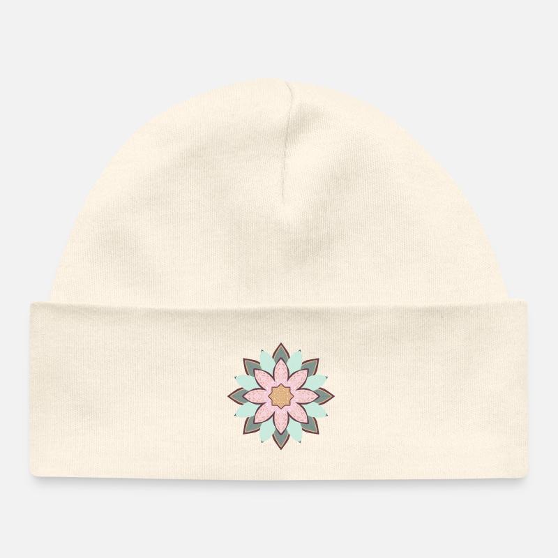 Mandala Pastel Fleur Etoile - Bonnet bébé bio - écru doux