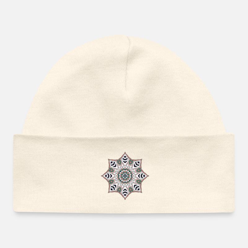 Motif de mandala de ton de terre - Bonnet bébé bio - écru doux
