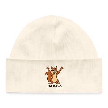 Je suis de retour - Je suis de retour avec le motif de l’écureuil - Bonnet bébé bio - écru doux - Devant
