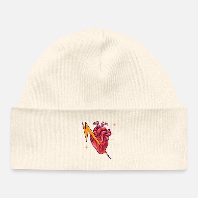 Cœur électrifié - Bonnet bébé bio - écru doux
