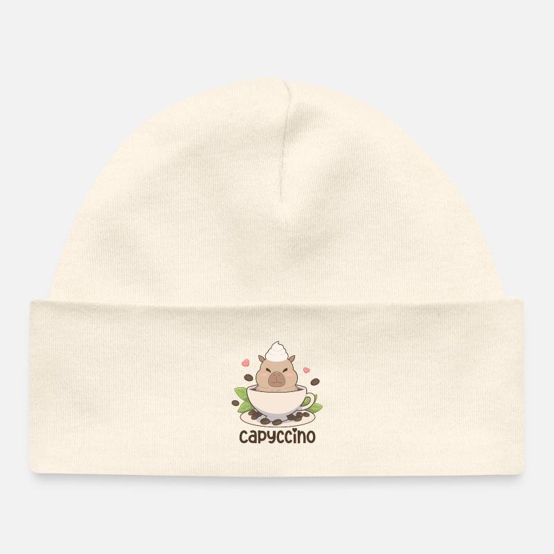 Motif du café capycconcine capybara - Bonnet bébé bio - écru doux