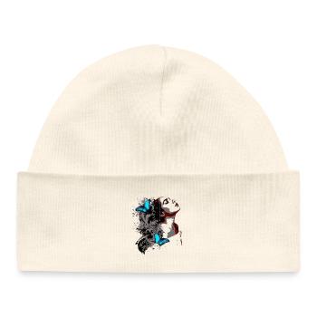 Visage Floral et Papillons Bleus - Bonnet bébé bio - écru doux - Devant
