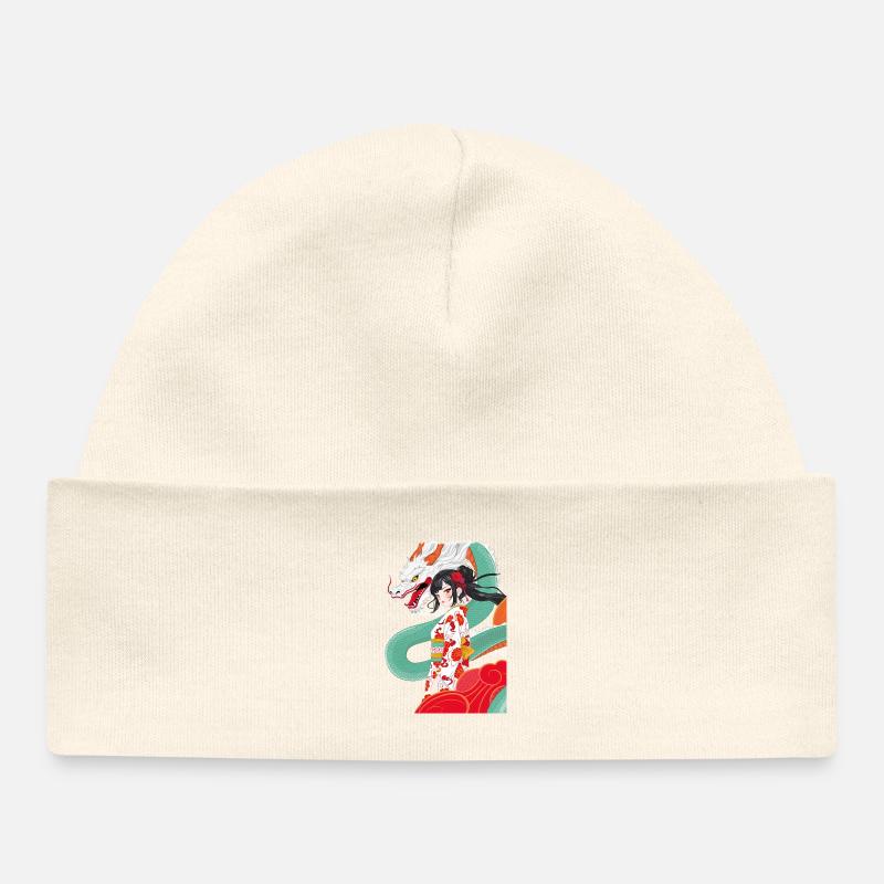 Geisha style anime avec dragon - Bonnet bébé bio - écru doux