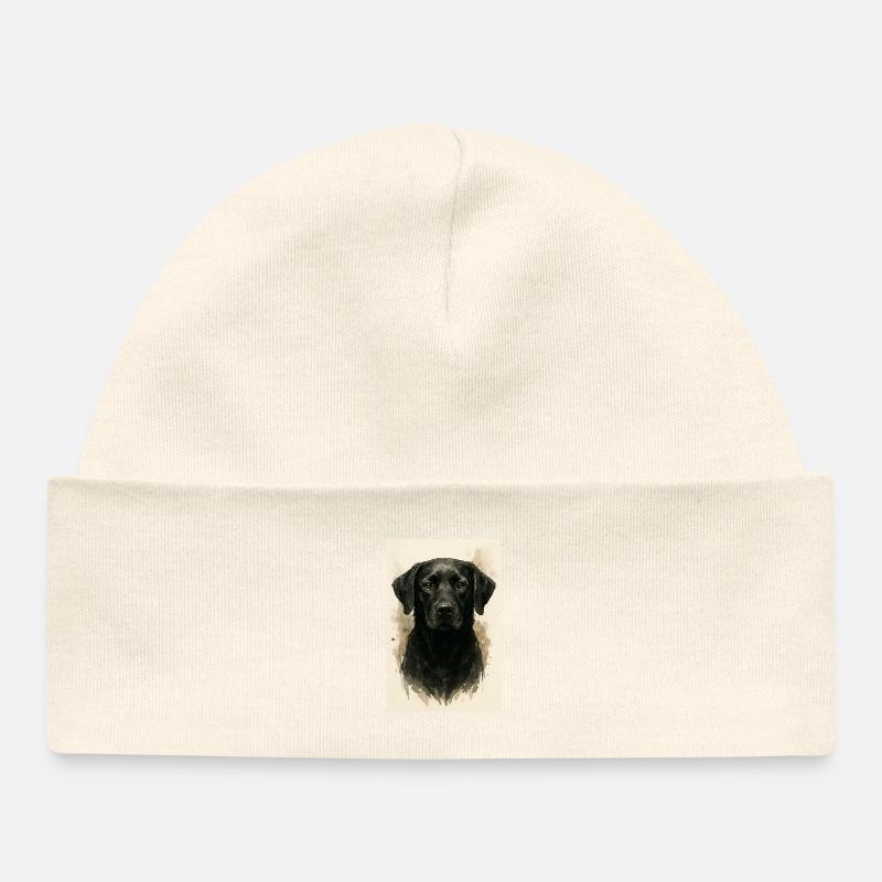 Peinture à l’aquarelle de chien noir - Bonnet bébé bio - écru doux