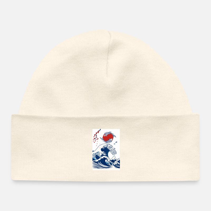 Koi et Vague en Soleil - Bonnet bébé bio - écru doux