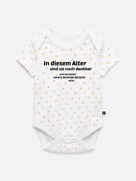 noch dankbar - All-over-Print Kinder Premium Organic Kurzarmbody - Weiß/Zitronengelb
