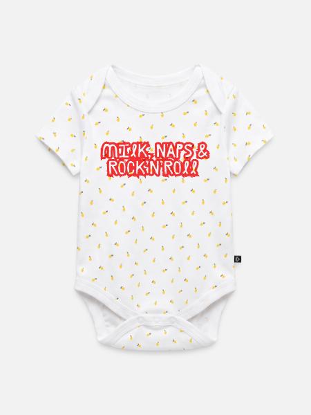 Graffiti RocknRoll Fusion - All-over-Print Kinder Premium Organic Kurzarmbody - Weiß/Zitronengelb