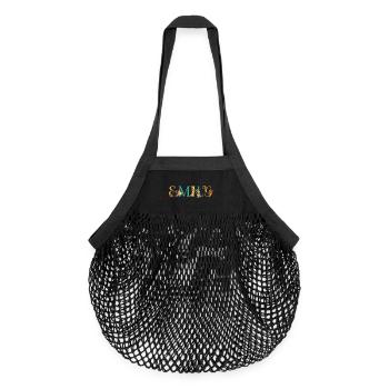 EMILY Name Art With Flowers Embroidered - Organic Mesh Shopping Bag - black - Front