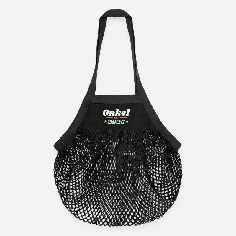 Onkel Est 2025 Ich werde Onkel Retro Style - Organic Mesh-Einkaufstasche - Schwarz