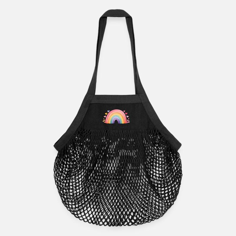 Minimaler Regenbogen Aquarell – Kinder Design - Organic Mesh-Einkaufstasche - Schwarz