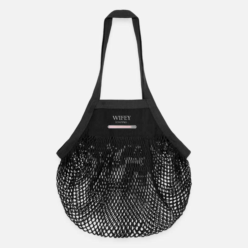 Wifey Loading Fortschritt, Verlobung & Hochzeit - Organic Mesh-Einkaufstasche - Schwarz