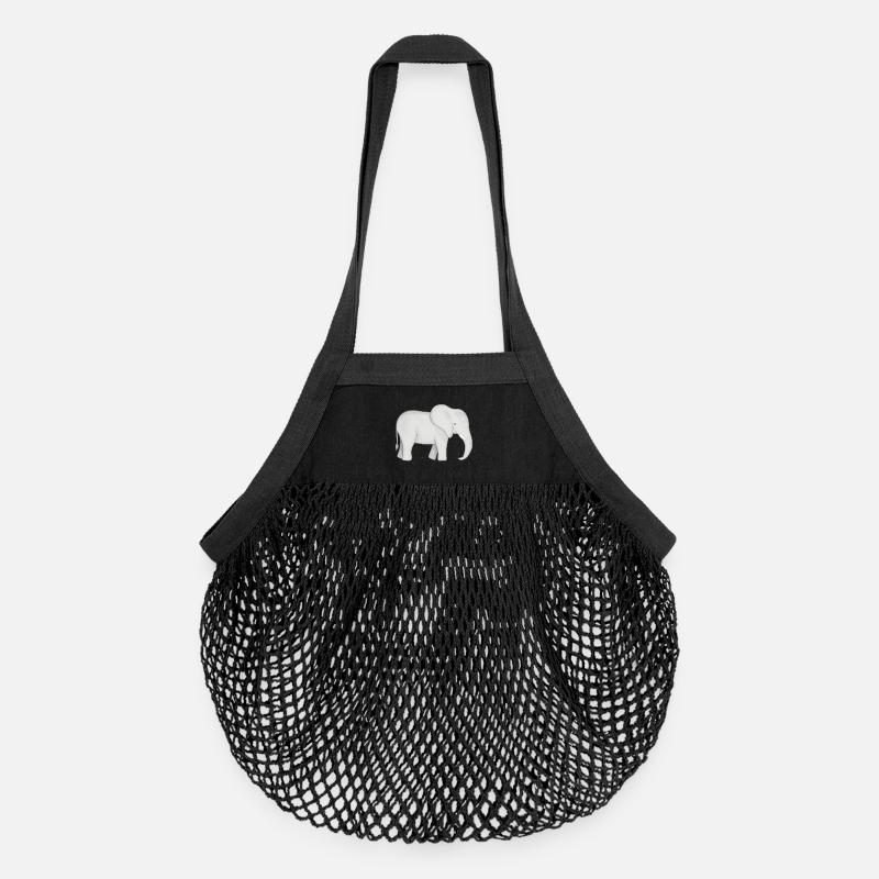 Weißer Elefant Zeichnung - Organic Mesh-Einkaufstasche - Schwarz