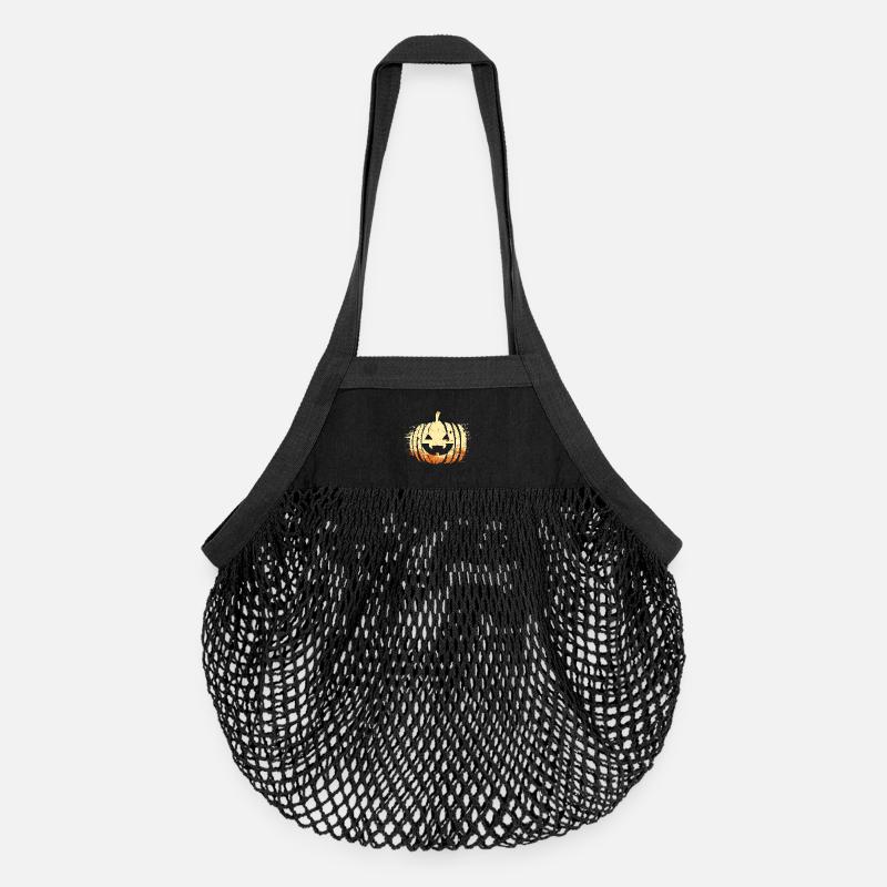 Halloween Tête De Citrouille - Sac de courses en mesh bio - noir