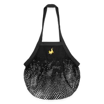 Design gecko lumineux avec détail jaune - Sac de courses en mesh bio - noir - Devant
