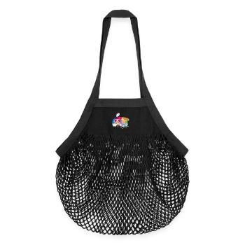 Bunter Retro-Wohnwagen mit Liegestuhl - Organic Mesh-Einkaufstasche - Schwarz - Vorne