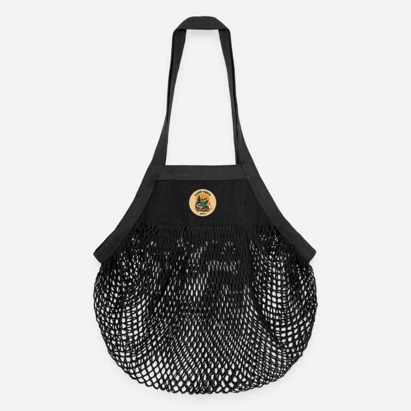 Camp Vibes Bear Camping Logo - Organic Mesh Shopping Bag - black