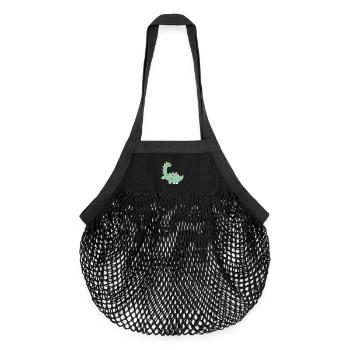 little green dinosaur with colorful dots - Organic Mesh Shopping Bag - black - Front