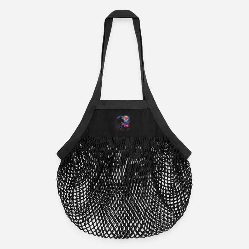 Le chat dort dans la nuit au néon - Sac de courses en mesh bio - noir