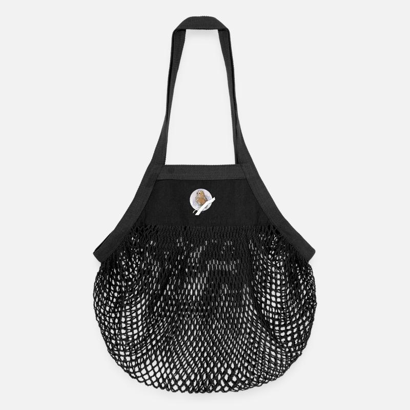 Petit hibou sur motif dans des couleurs pastel - Sac de courses en mesh bio - noir