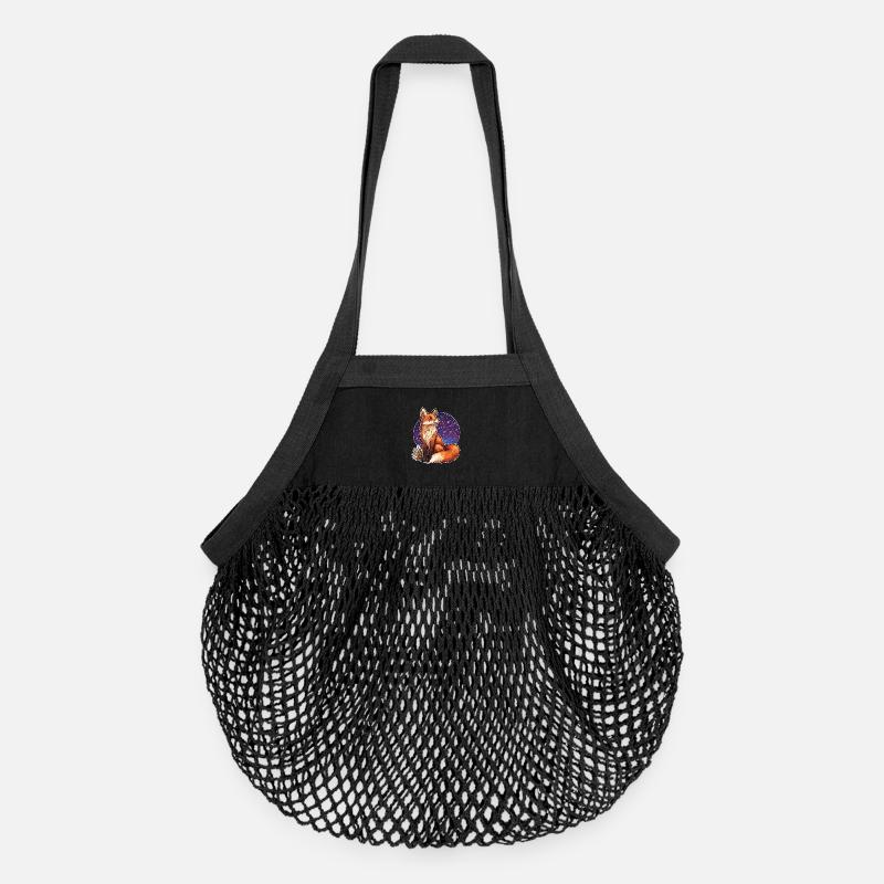 Fuchs und Sternenhimmel - Organic Mesh-Einkaufstasche - Schwarz