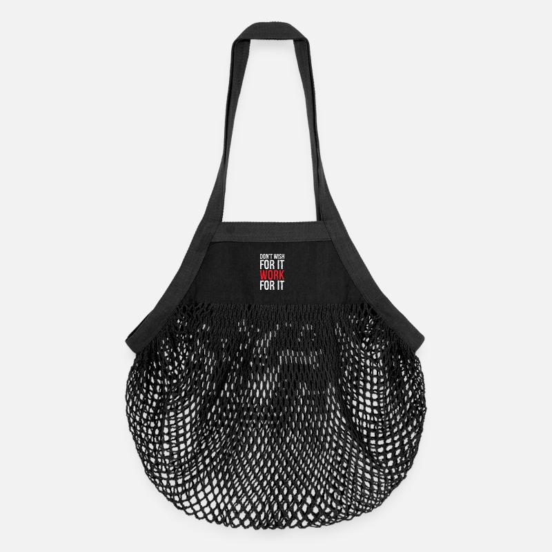 don't wish for it work for it funny - Organic Mesh-Einkaufstasche - Schwarz