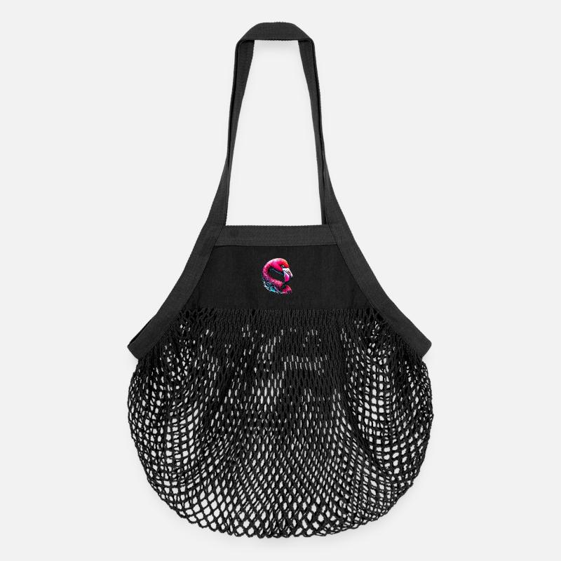 Flamingo - Organic Mesh-Einkaufstasche - Schwarz