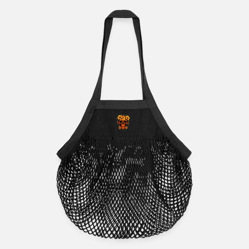 Crâne avec des fleurs - Sac de courses en mesh bio - noir